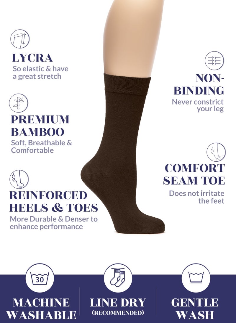 Hugh Ugoli Womens Rayon derived from Bamboo Dress Socks, Crew Soft Thin Calf Socks for Business, Trouser & Casual, Brown, 3 Pairs, Shoe Size: 9-12 - Image 2